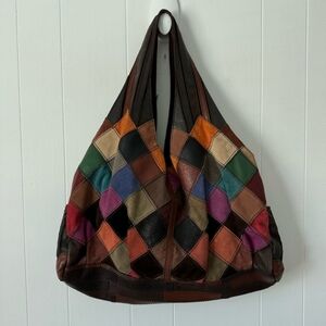 LUCKY BRAND Rare Patch Work Leather Large Bag Boho